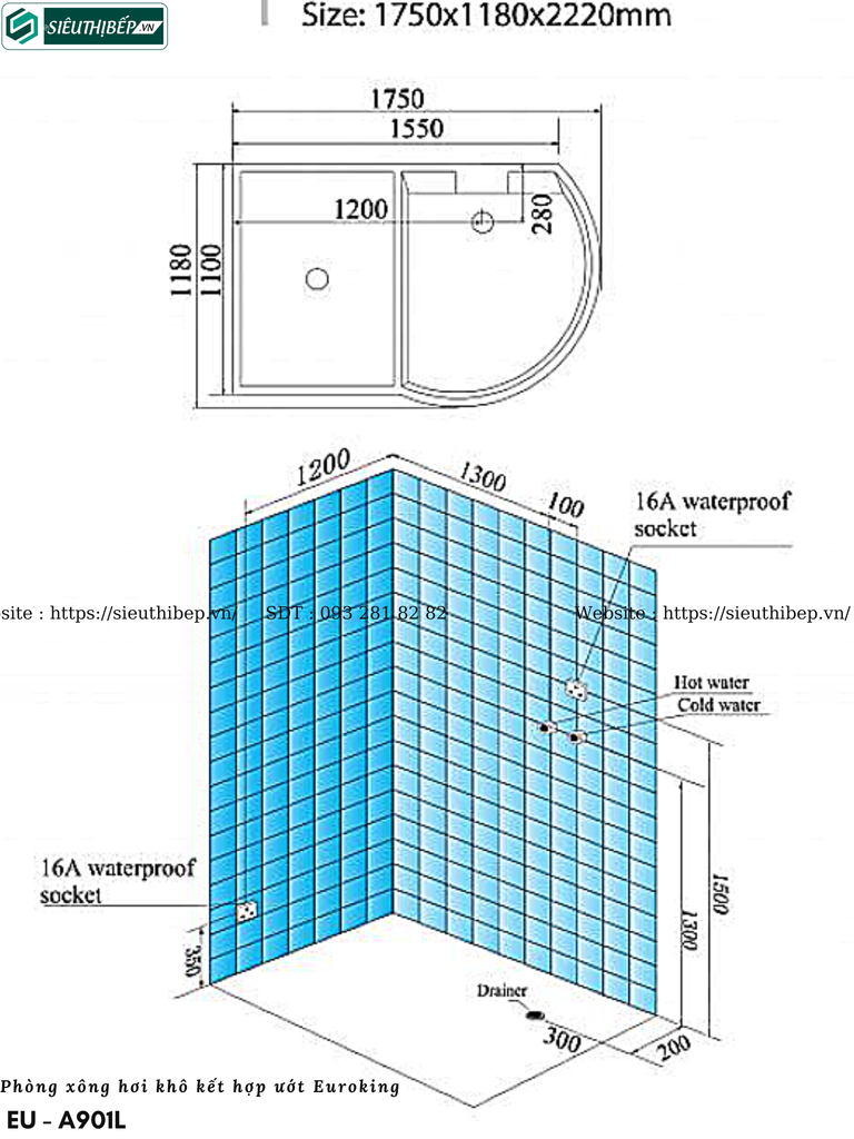 Phòng xông hơi khô kết hợp ướt Euroking EU - A901L (Công nghệ Châu Âu)