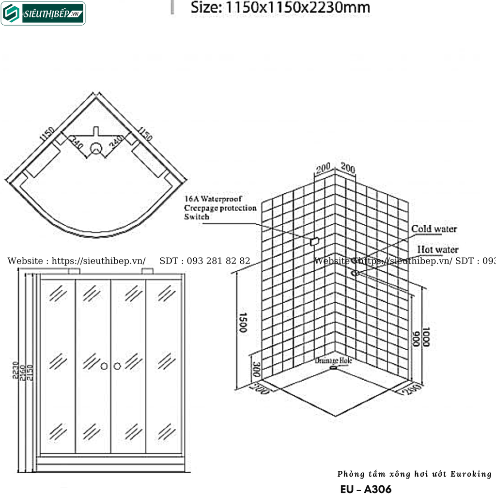 Phòng tắm xông hơi ướt Euroking EU – A306 (Công nghệ Châu Âu)