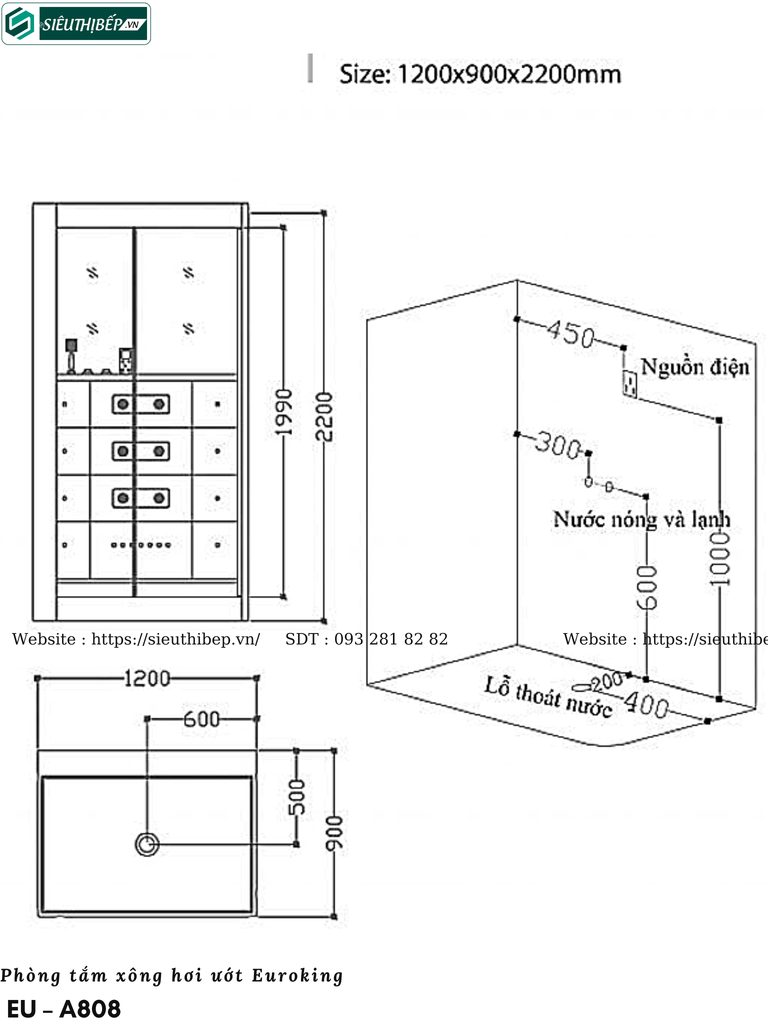 Phòng tắm xông hơi ướt Euroking EU – A808 (Công nghệ Châu Âu)