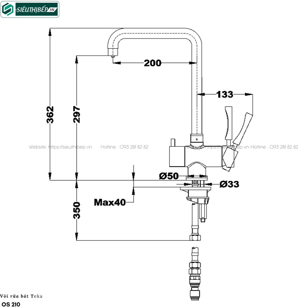 Vòi rửa bát Teka OS 210 (Mạ chrome - 3 đừơng nước nóng, lạnh, RO)