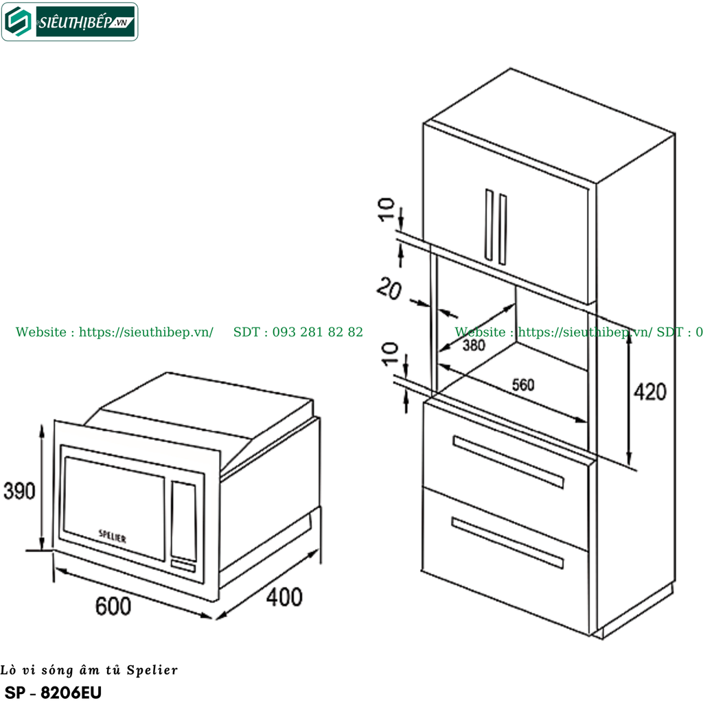 Lò kết hợp Spelier SP - 8206EU (Lò vi sóng kết hợp nướng -25 Lít)