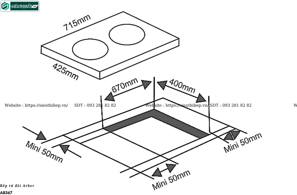 Bếp từ đôi Arber AB367 (Công suất max 3600W)