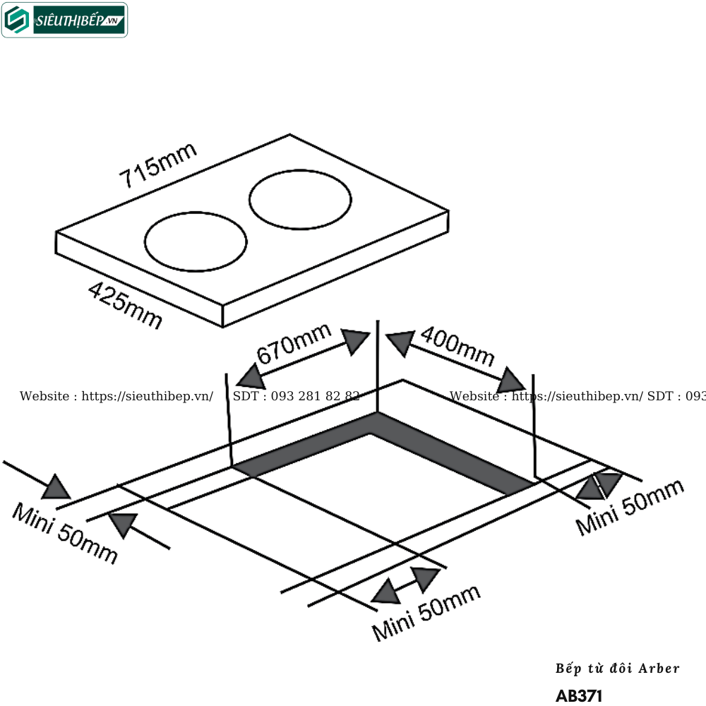 Bếp từ đôi Arber AB371 (Công suất max 3600W)