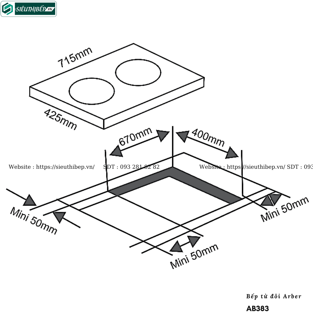 Bếp từ đôi Arber AB383 (Công suất max 3600W)