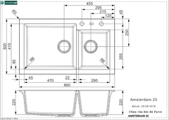 Chậu rửa bát Furst AMSTERDAM 25 (Đá 2 hộc lệch - Made in Holland)