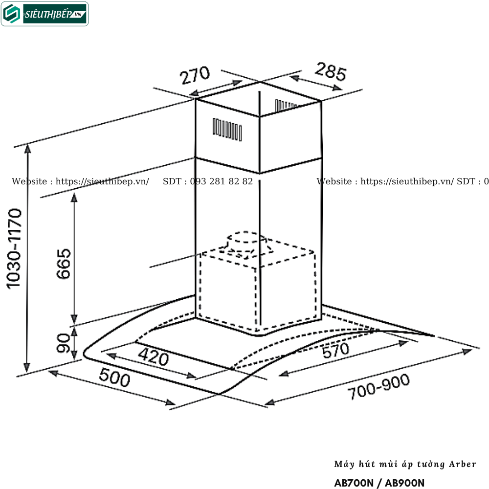 Máy hút mùi Arber AB700N / AB900N (Áp tường - Kính cong)