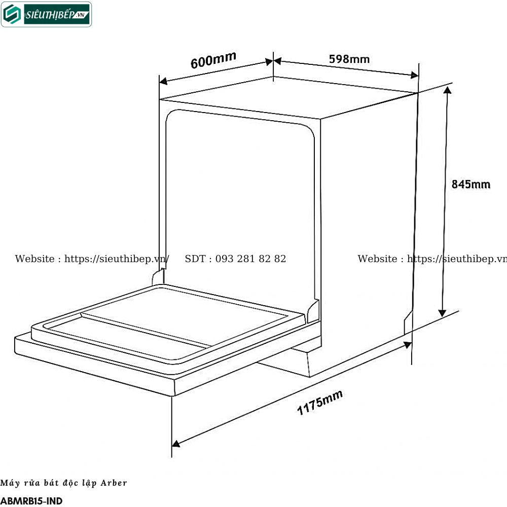 Máy rửa bát Arber ABMRB15-IND (Độc lập - 14 bộ bát đĩa Châu Âu)