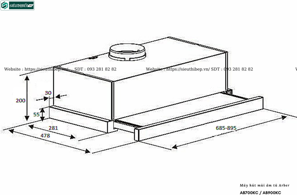 Máy hút mùi Arber AB700KC / AB900KC (Âm tủ)