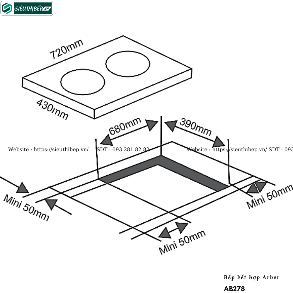 Bếp kết hợp Arber AB278 (Từ kết hợp điện - 2 vùng nấu)