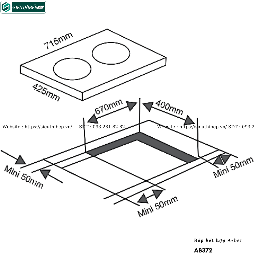 Bếp kết hợp Arber AB372 (Từ kết hợp điện - 2 vùng nấu)