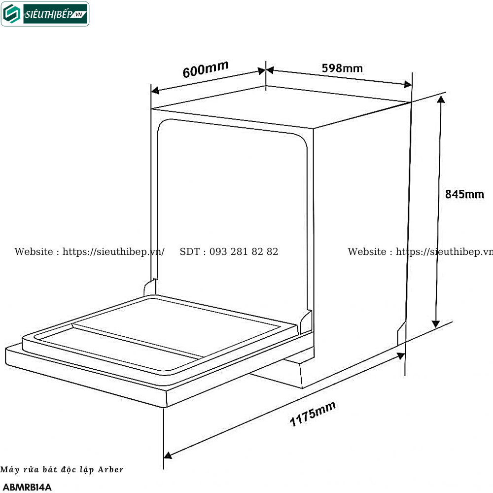 Máy rửa bát Arber ABMRB14A (Độc lập - 14 bộ bát đĩa Châu Âu)