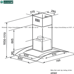 Máy hút mùi Arber ABTM09 (Áp tường - Kính cong)