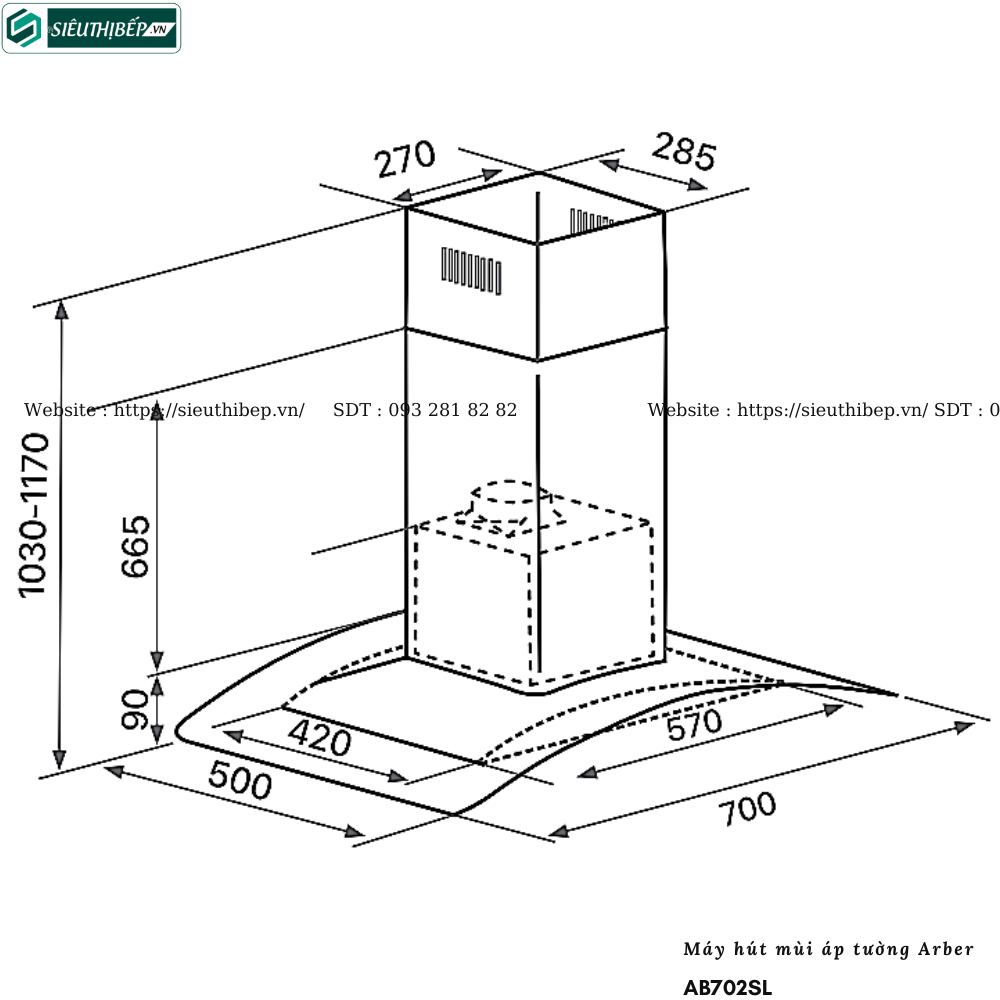 Máy hút mùi Arber AB702SL (Áp tường - Kính cong)