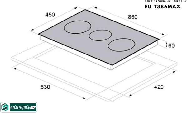 Bếp từ Eurosun EU - T386Max (3 vùng nấu - inverter tiết kiệm điện nhập khẩu Malaysia)