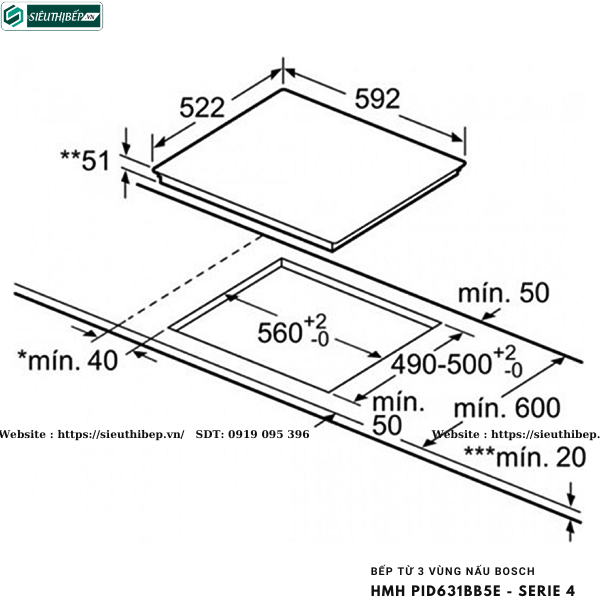 Bếp từ Bosch HMH PID631BB5E - Serie 4 (3 vùng nấu - Made in Spain)