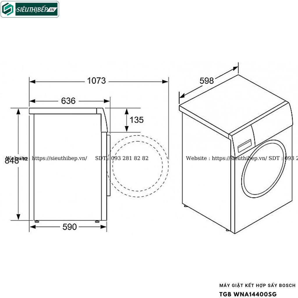 Máy giặt kết hợp sấy Bosch TGB WNA14400SG - Serie 4 (9/6Kg)