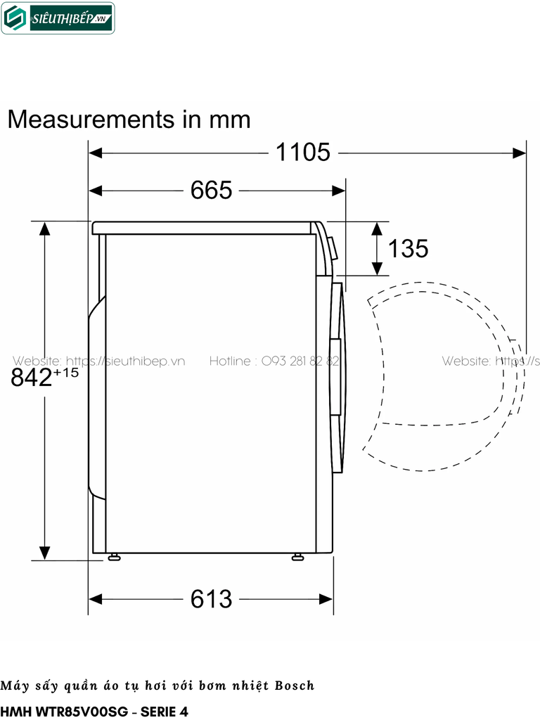 Máy sấy Bosch HMH WTR85V00SG - Serie 4 (8Kg - Tụ hơi & bơm nhiệt)