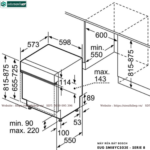 Máy rửa bát Bosch EUG SMI8YCS03E - Serie 8 (Âm bán phần - Made in Germany)