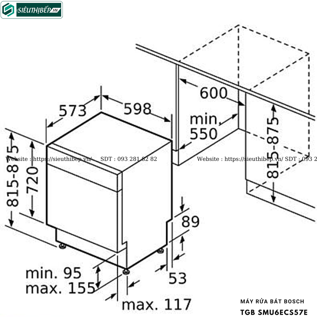 Máy rửa bát Bosch TGB SMU6ECS57E - Serie 6 ( Âm bán phần - Made in Germany)