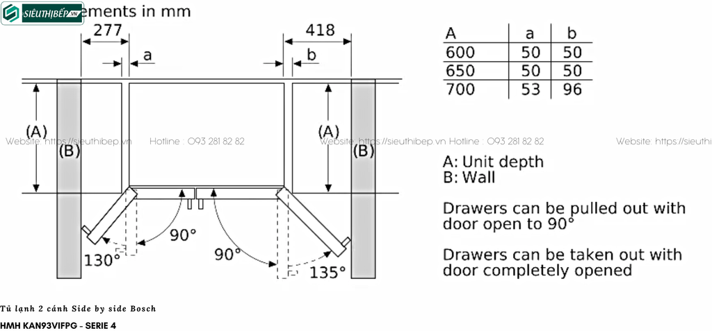 Tủ lạnh Bosch HMH KAN93VIFPG - Serie 4 (2 cánh - Side by side)