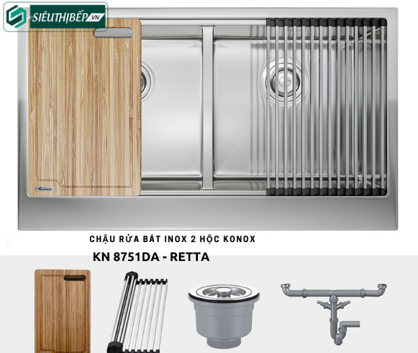 Chậu rửa bát Konox KN 8751DA - Retta (Inox 2 hộc đều)