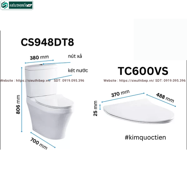 Bồn cầu 2 khối TOTO CS948DT8#XW (Nắp Đóng Êm TC600VS)