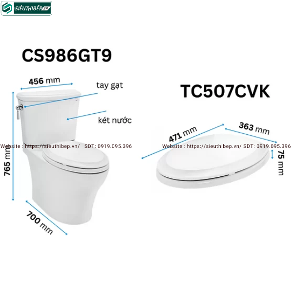 Bồn cầu 2 khối TOTO CS986GT9#XW (Nắp Đóng Êm TC507CVK-1)