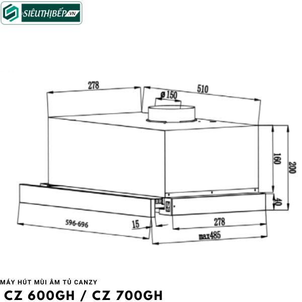 Máy hút mùi Canzy CZ 600GH / CZ 700GH (Âm tủ - Made In Malaysia)