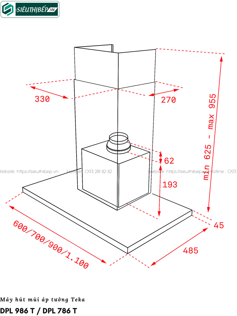 Máy hút mùi Teka DPL 986 T / DPL 786 T (Áp tường - Made in Portugal)