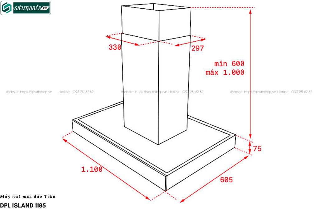 Máy hút mùi đảo Teka DPL ISLAND 1185 (Độc lập - Chữ T)