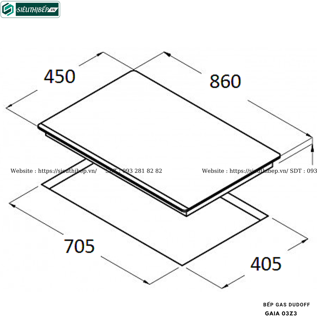 Bếp gas Dudoff GAIA 03Z3 (3 vùng nấu - Made in Italy)
