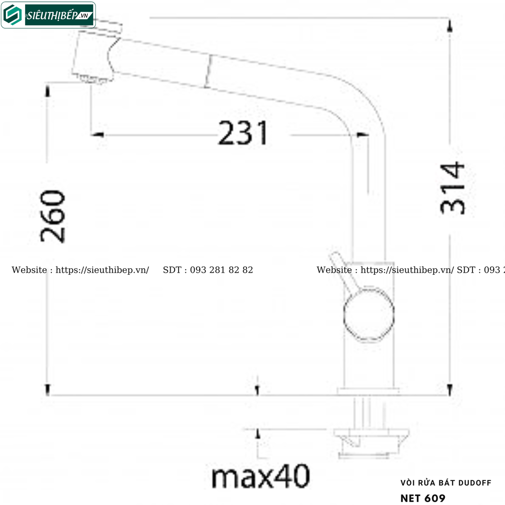 Vòi rửa bát Dudoff NET 609 (Mạ Chrome - Made in Italy)