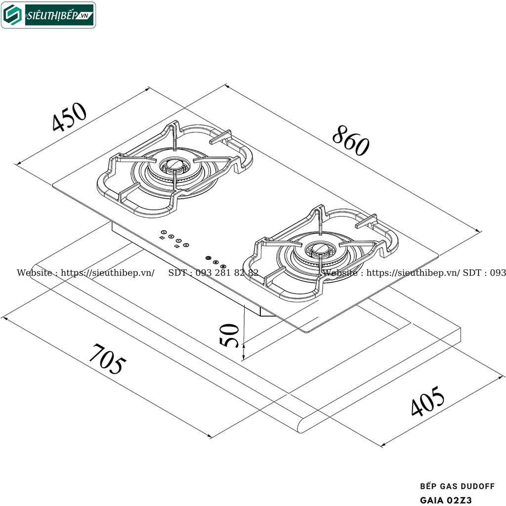 Bếp gas đôi Dudoff GAIA 02Z3 (Made in Italy)