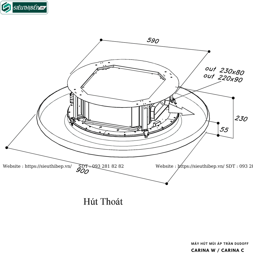 Máy hút mùi Dudoff CARINA W / CARINA C (Áp trần - Made in Italy)