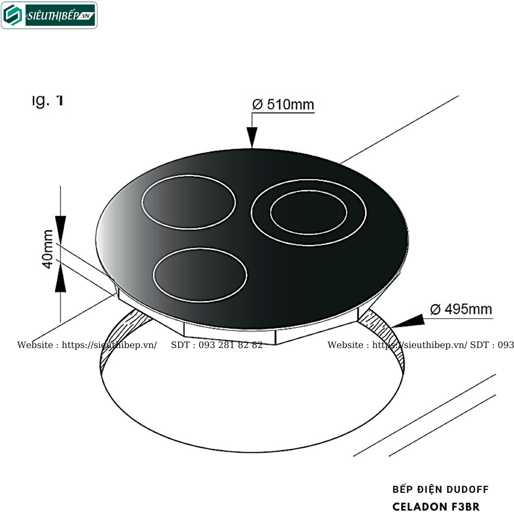 Bếp điện Dudoff CELADON F3BR (3 vùng nấu - Made in Italy)