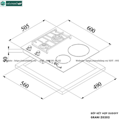 Bếp kết hợp Dudoff GRANI Z0202 (kết hợp 2 từ 2 gas - Made in Italy)