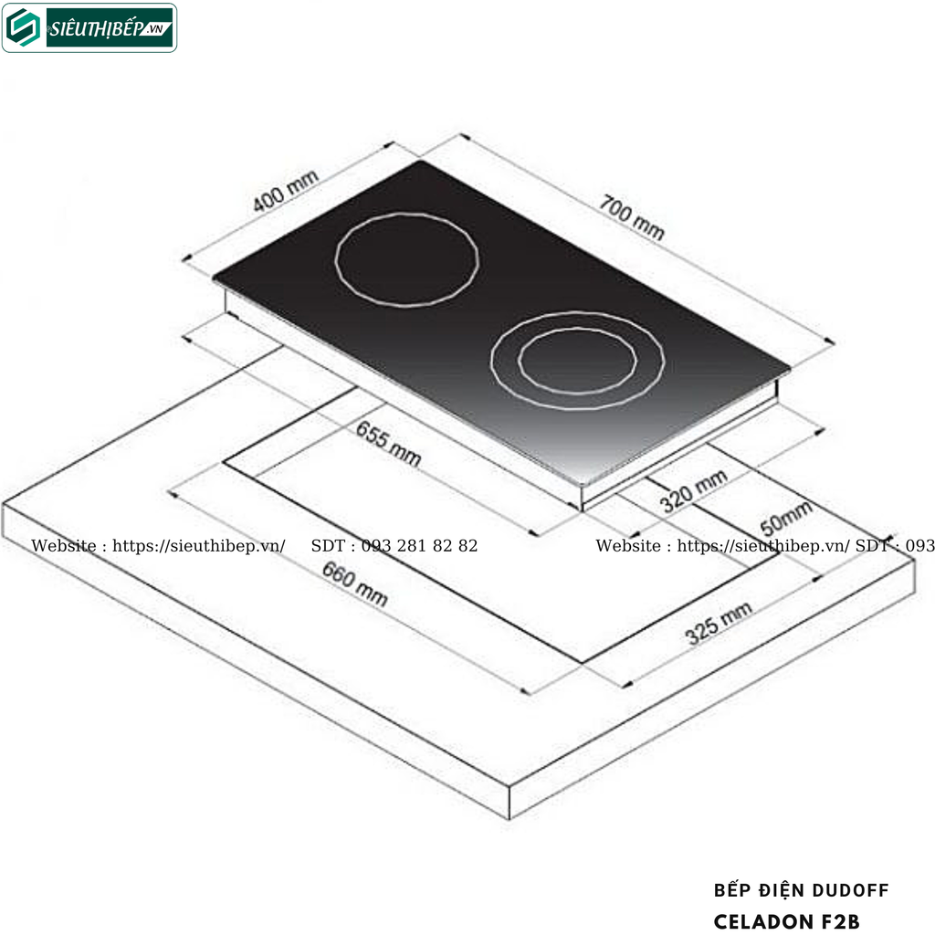 Bếp điện Dudoff CELADON F2B (2 vùng nấu - Made in Italy)