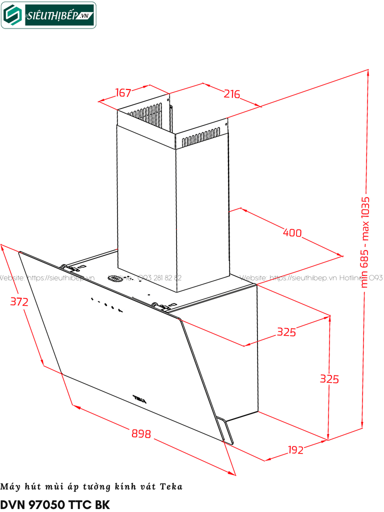 Máy hút mùi Teka DVN 77050 TTC BK / DVN 97050 TTC BK (Áp tường - Kính vát)