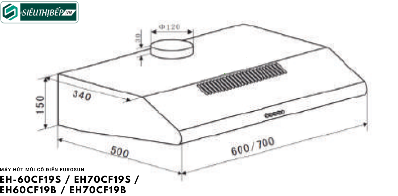 Máy hút mùi Eurosun EH - 60CF19S / EH - 60CF19B (Cổ điển)