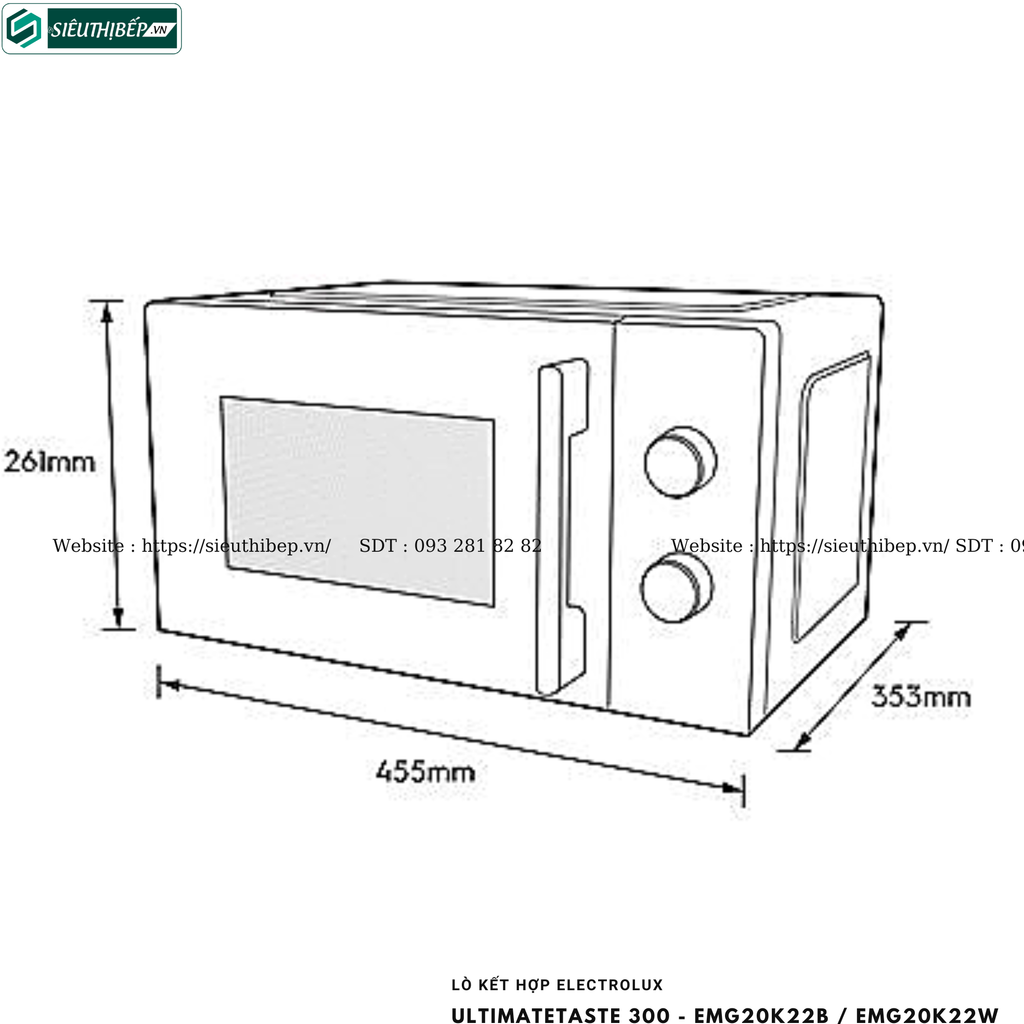 Lò kết hợp Electrolux UltimateTaste 300 - EMG20K22B / EMG20K22W (Lò vi sóng kết hợp nướng để bàn - 20 Lít)