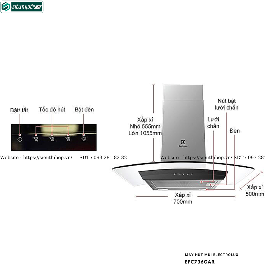 Máy hút mùi Electrolux EFC736GAR / EFC936GAR (Áp tường - Kính cong)