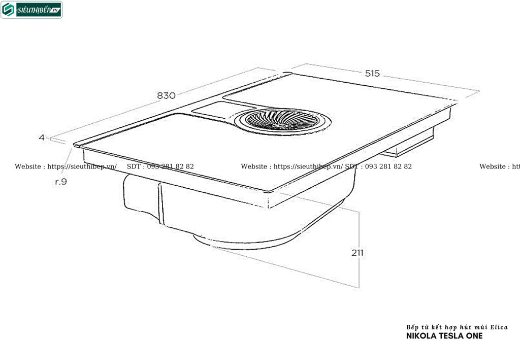 Bếp từ kết hợp hút mùi Elica Nikola Tesla ONE (Made in Italya)