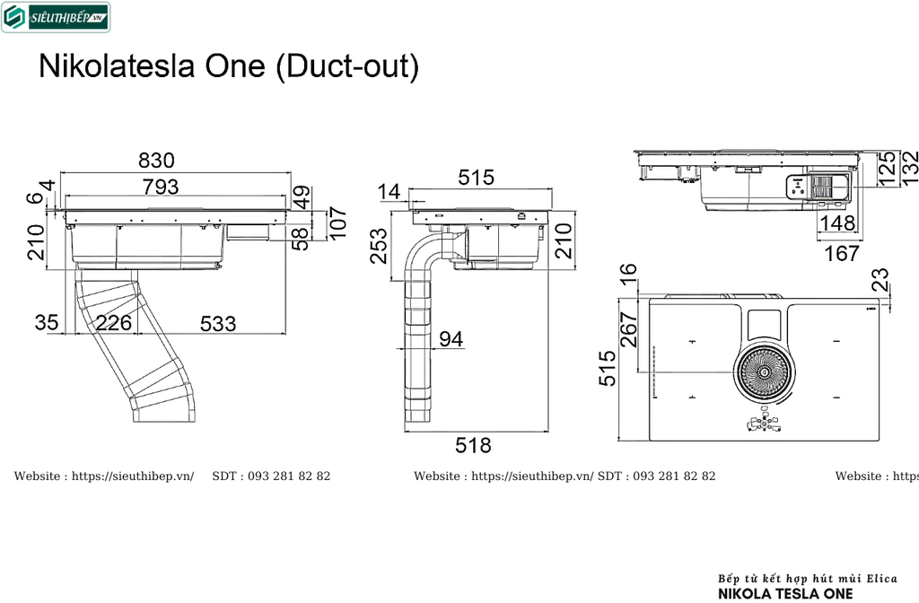 Bếp từ kết hợp hút mùi Elica Nikola Tesla ONE (Made in Italya)