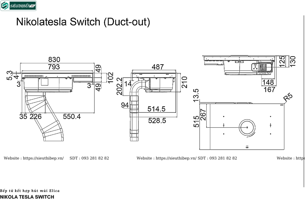 Bếp từ kết hợp hút mùi Elica Nikola Tesla SWITCH (Made in Italya)