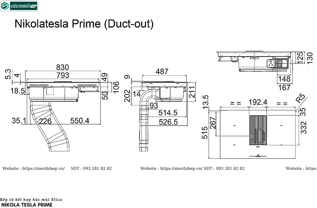 Bếp từ kết hợp hút mùi Elica Nikola Tesla PRIME (Made in Italya)