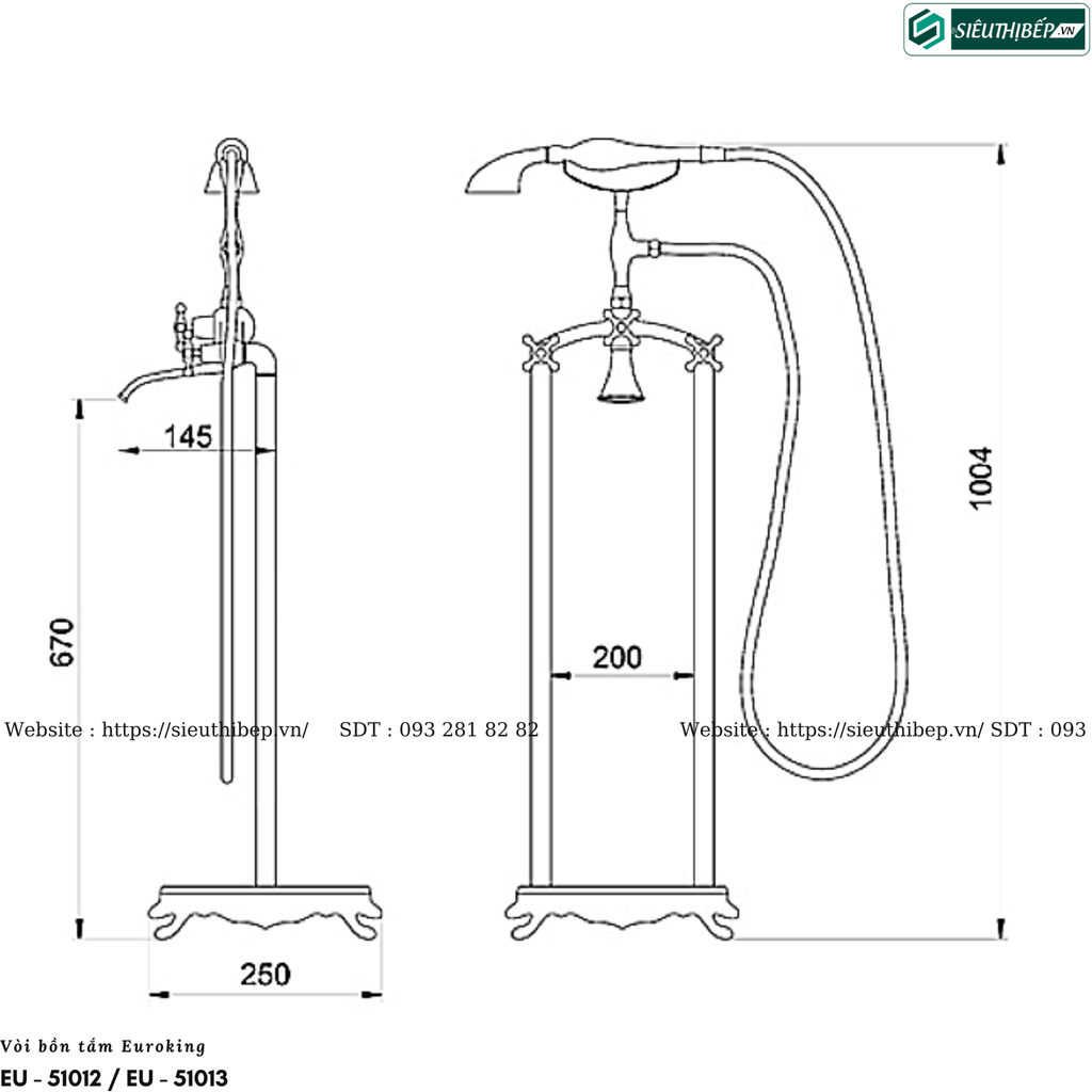 Vòi bồn tắm Euroking EU - 51012 / EU - 51013 (Màu bạc / Màu vàng)
