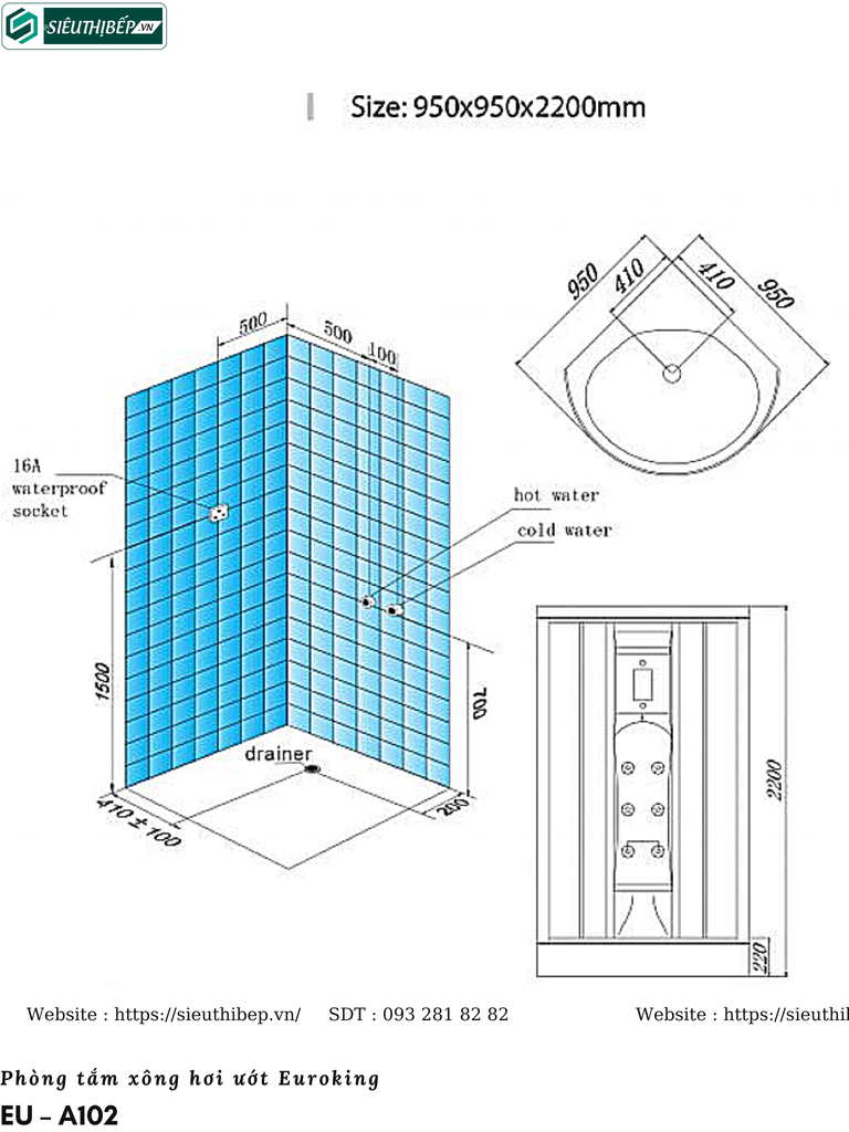 Phòng tắm xông hơi ướt Euroking EU – A102 (Công nghệ Châu Âu)