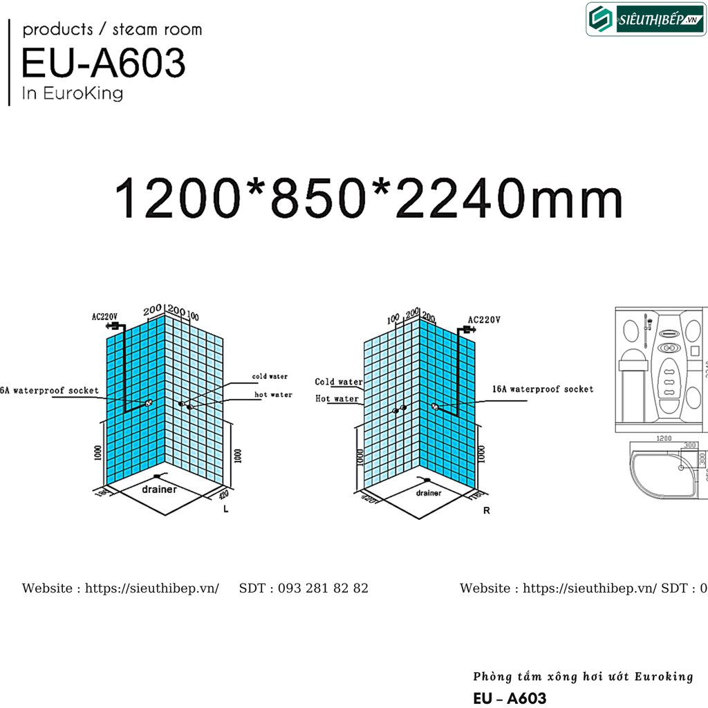 Phòng tắm xông hơi ướt Euroking EU – A603 (Công nghệ Châu Âu)