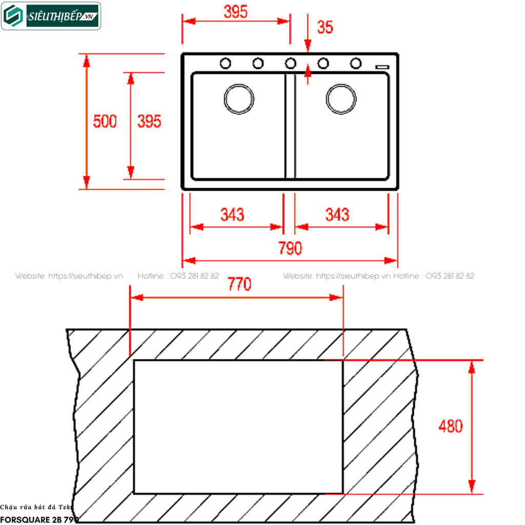 Chậu rửa bát Teka FORSQUARE 2B 790 Black / Beige (Đá 2 hộc rửa - Made in Italya)