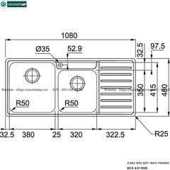 Chậu rửa bát Franke BCX 621 RHD (Inox, 2 hộc lệch 1 bàn chờ)